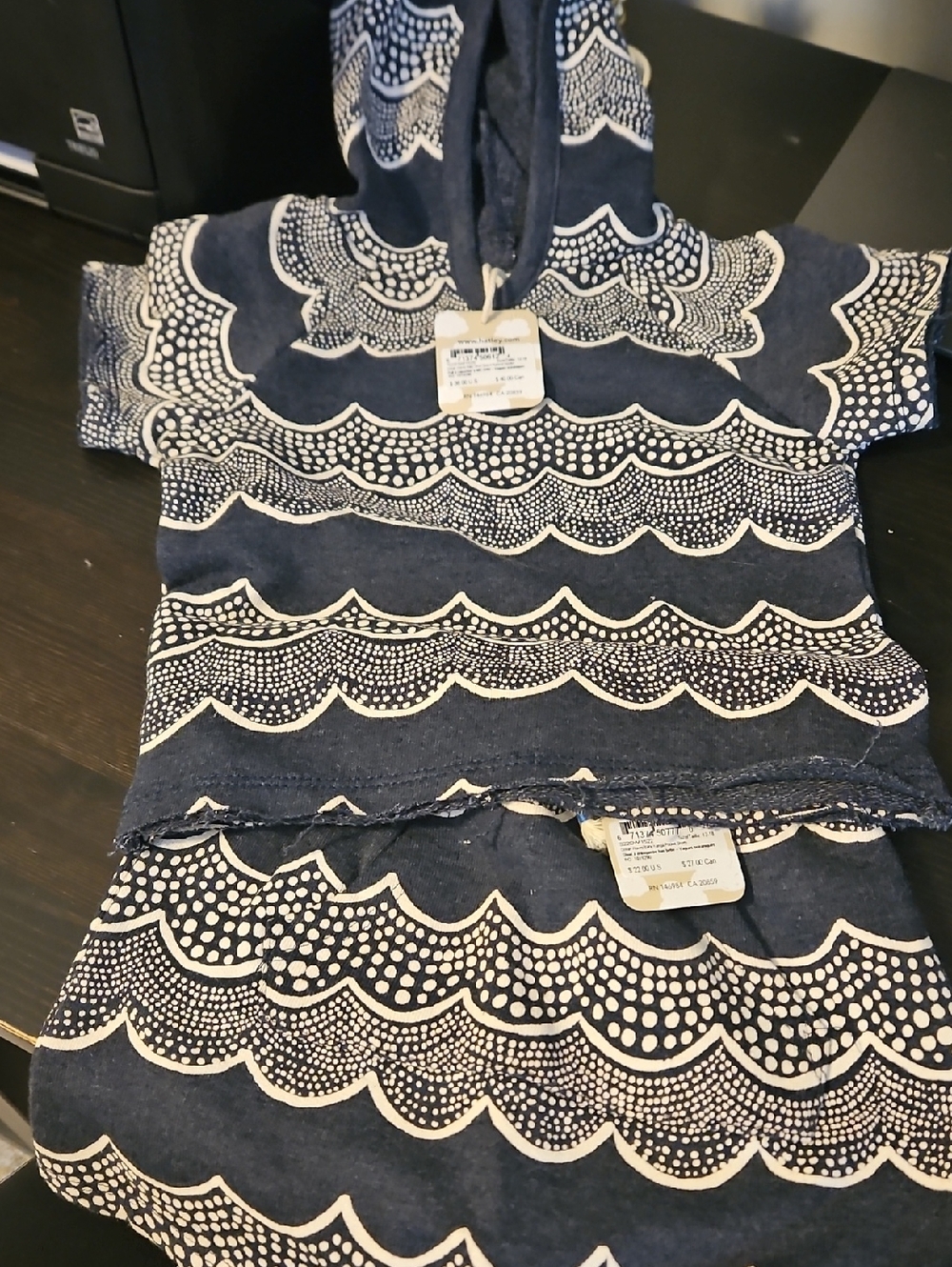 Hatley Navy and Cream Scallop Print Hooded Top